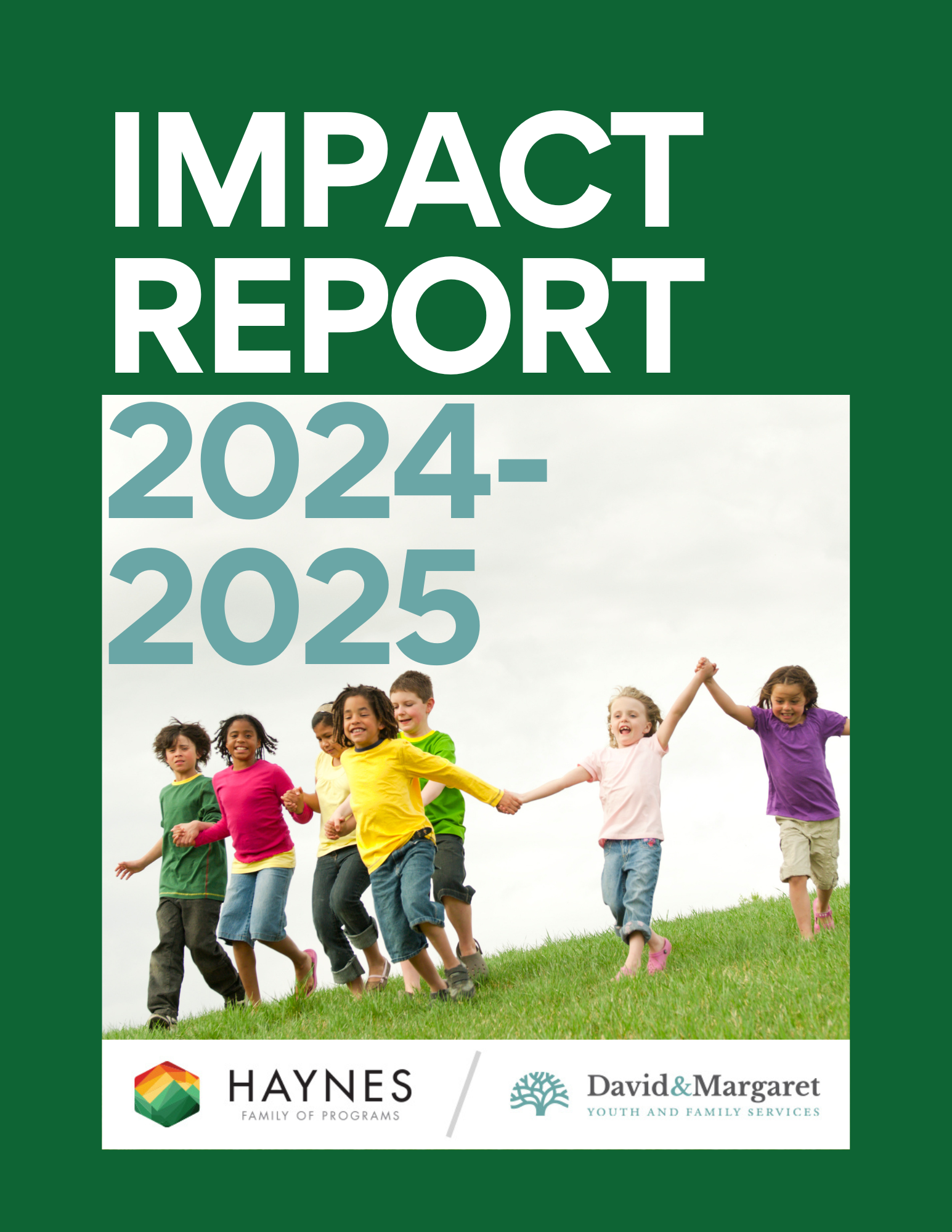 Children running down hill with title Impact Report 2024-2025